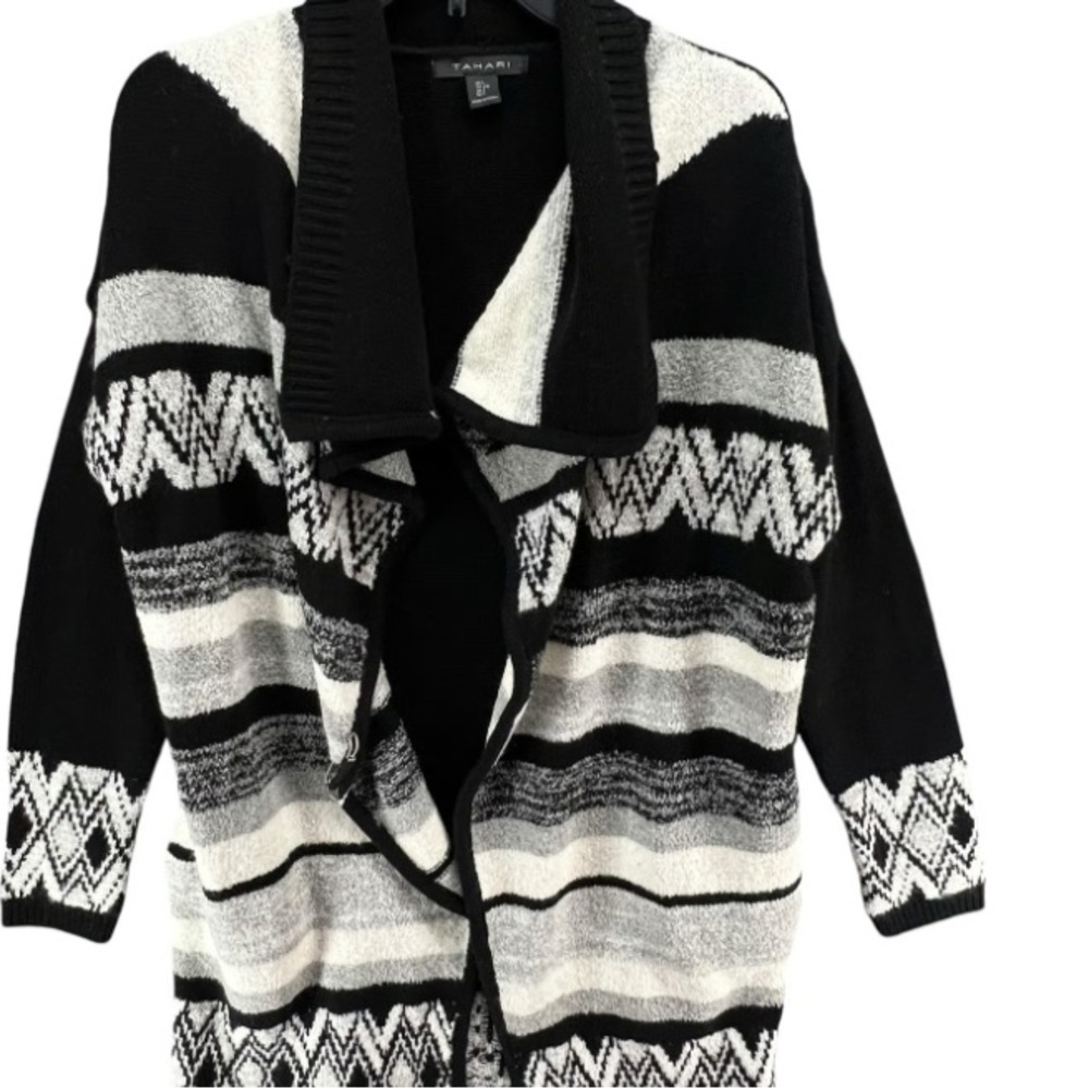 Tahari Black and White Striped Cardigan